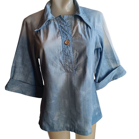 Women's Small Medium S/M Vintage Hippy Boho Blouse 1970's Tie-Dye 3/4 Sleeve - Picture 1 of 7
